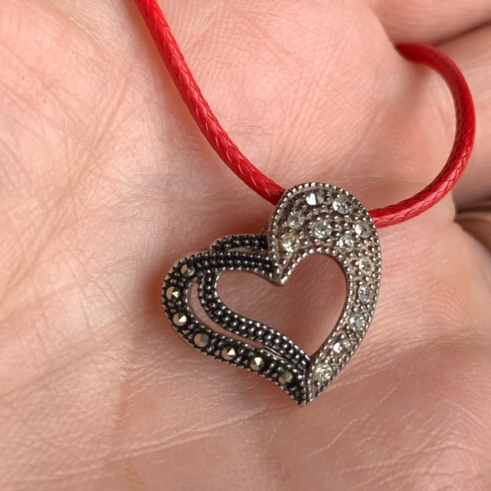 Vintage Sterling Marcasite Heart Pendant Necklace
